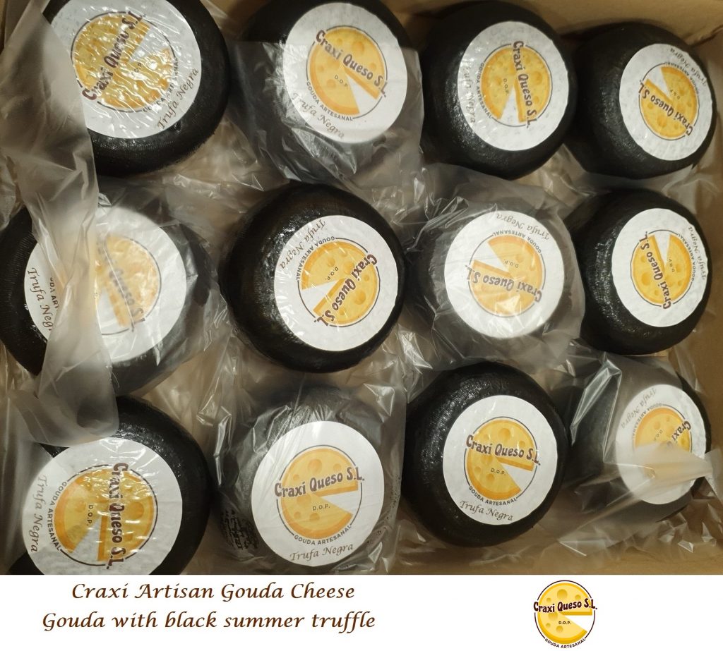 Craxi cheese with black summer truffle, handmade mini gouda truffle cheese, wheel weight 500 grams