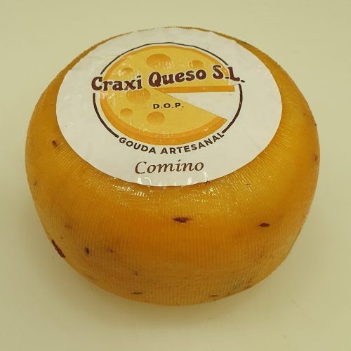 Craxi pequeño queso de leche cruda con comino, queso de granja holandés 48+ peso de la rueda 500 gr. (Queso mini gouda)