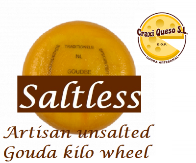 Saltless artisan Gouda for a salt-free diet or low salt diet