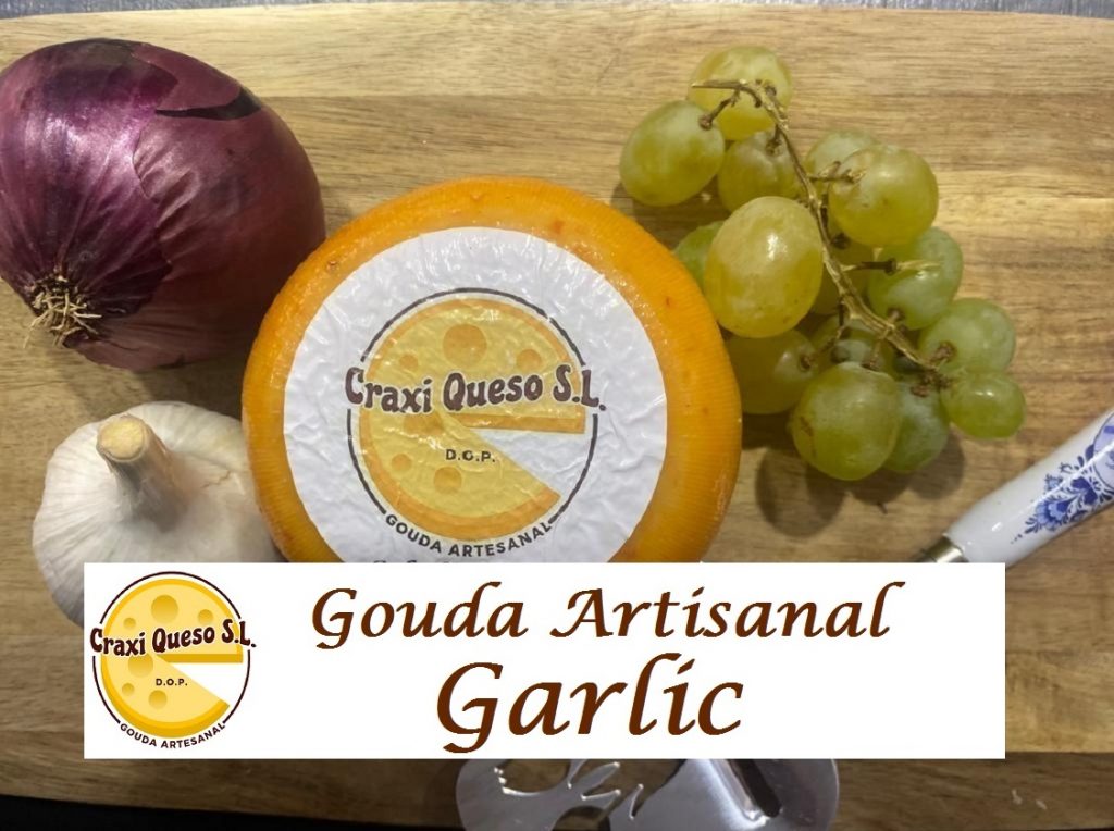 Craxi cheese with garlic. Artisanal Gouda cheese made from raw cow's milk Wheel weight ±0.50Kg Price €9.60