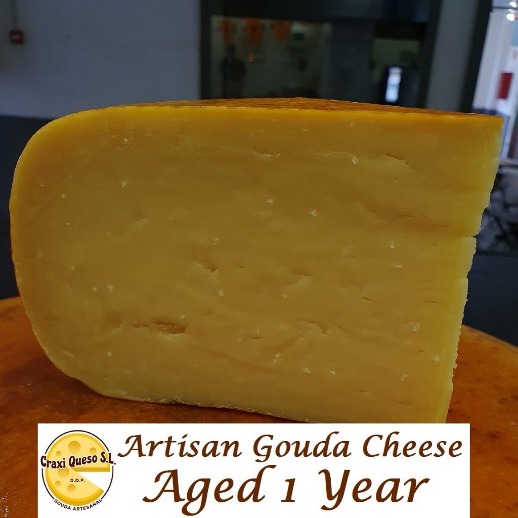 1 year aged Gouda cheese with crystals. Craxi artisan raw milk Gouda cheese with a ripening period of 12 months