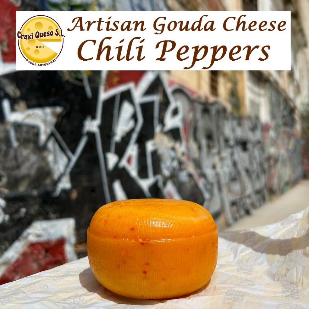 Buy spicy cheeses online - The finest artisan Dutch Gouda cheese with chili pepers - available to buy online in Spain