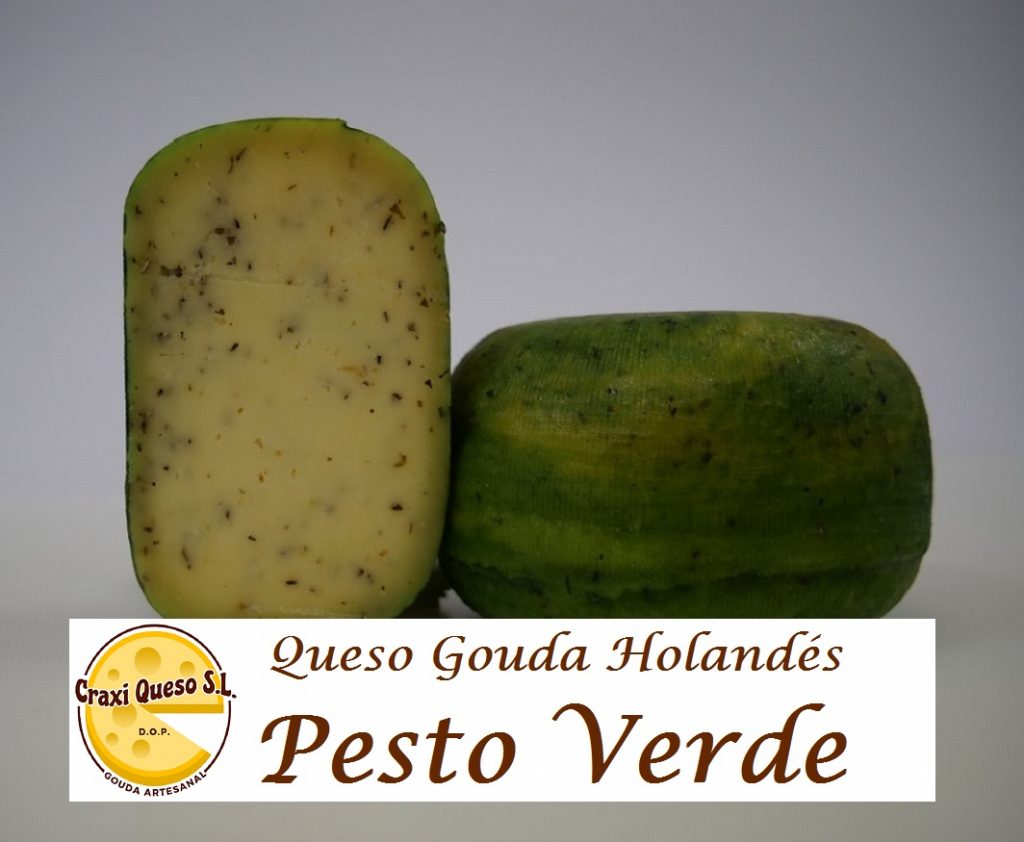 Queso de vaca con albahaca, orégano, pimentón, ajo y pimienta. Queso Gouda artesanal holandés con hierbas a la venta en España en Craxi Queso.