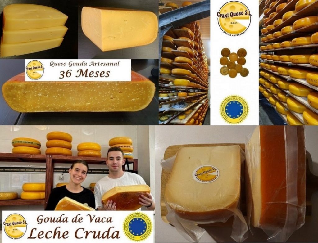 Queso artesanal de vaca hecho con leche cruda, curado de forma tradicional en Holanda, la quesería Craxi en Málaga es el lugar perfecto para comprar quesos holandeses auténticos en España.