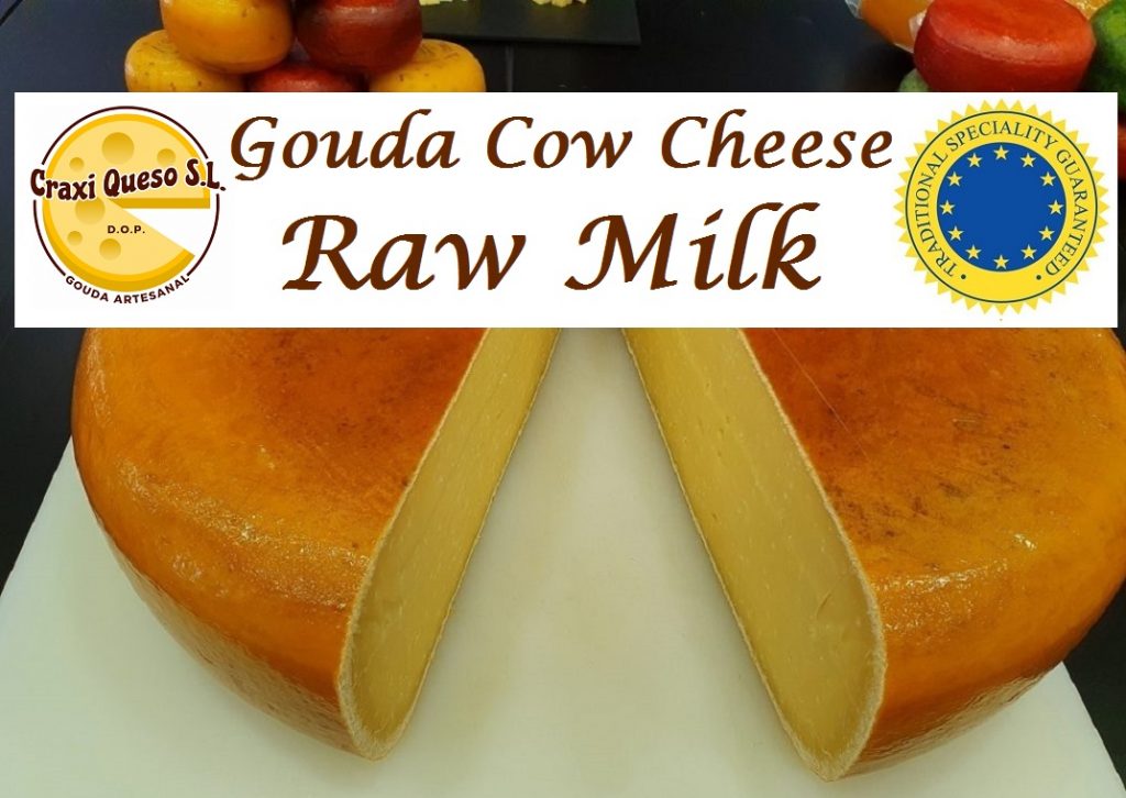 Craxi matured Gouda cheese for sale in Spain. Our Gouda cheese comes in different varieties, such as young, matured, and old. Each Gouda variety has its own unique flavor and texture.