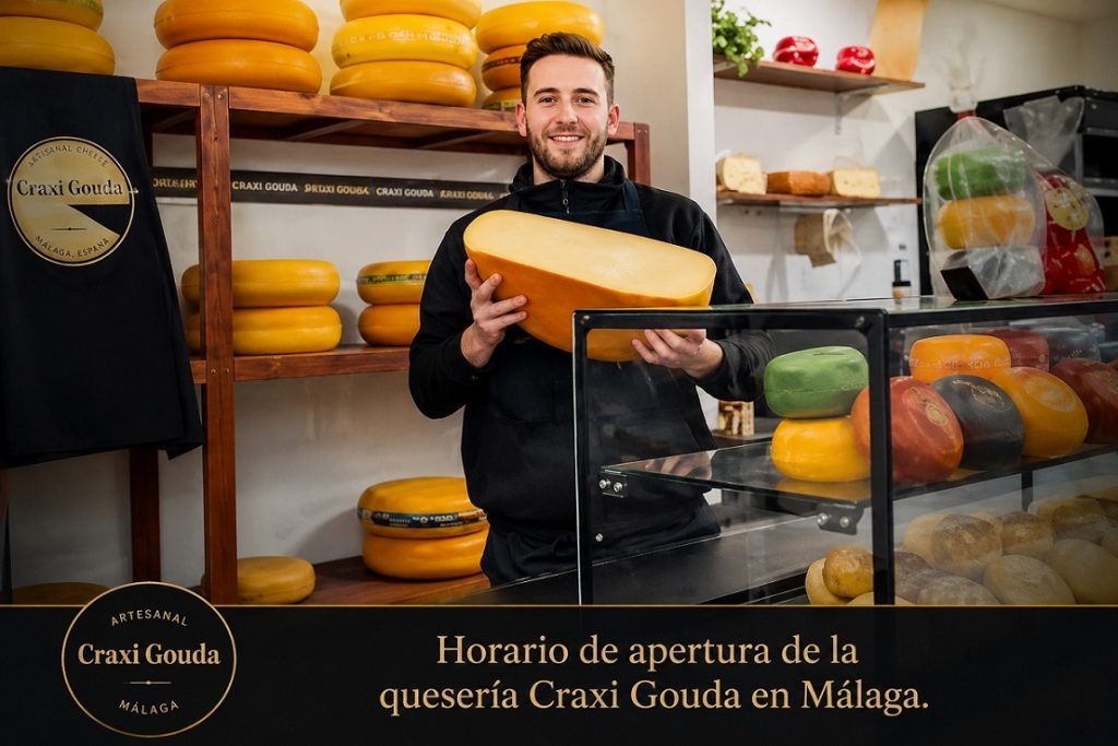 Horario de apertura de la quesería Craxi Gouda en Málaga, España. Queso Gouda holandés artesanal.