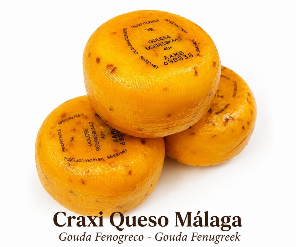 Queso de granja fenogreco. Un delicioso queso Gouda con un sabor dulce y a nuez. Gouda artesanal con fenogreco.